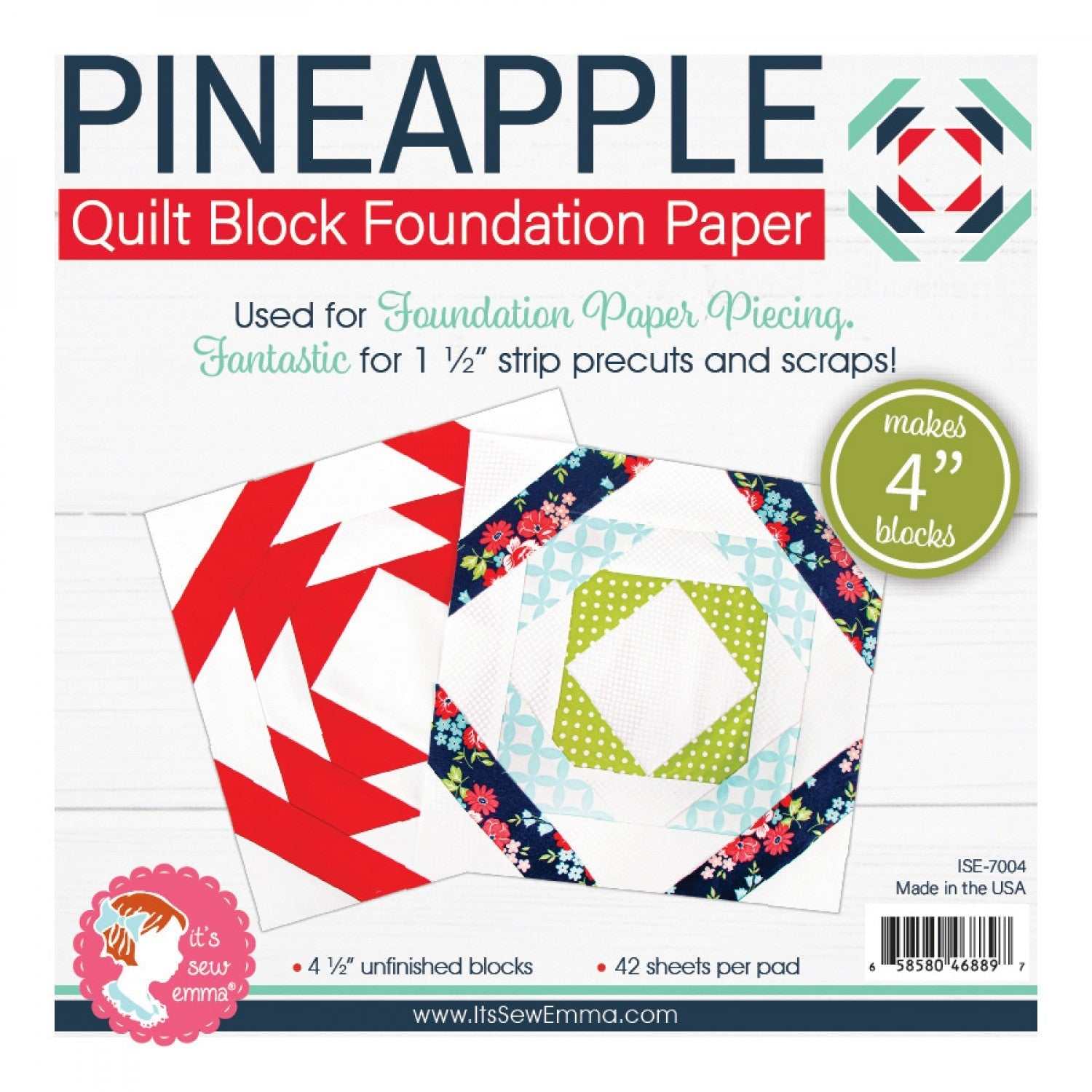 4 inch Pineapple Quilt Block Foundation Paper pad for quilting with shaded diagrams and numbered steps