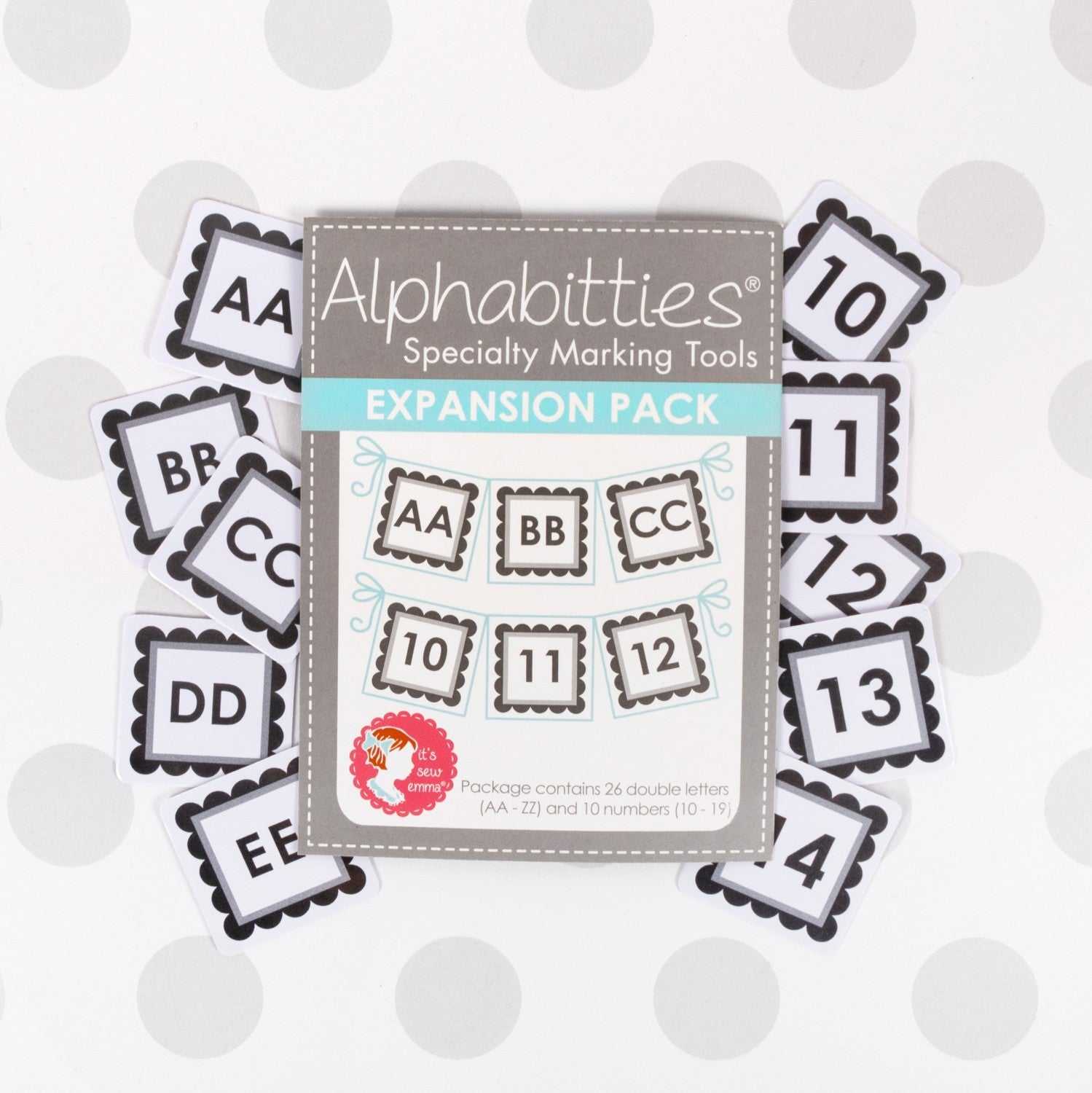 Alphabitties Specialty Marking Tools Expansion Pack Gray with double letters and numbers for sewing patterns