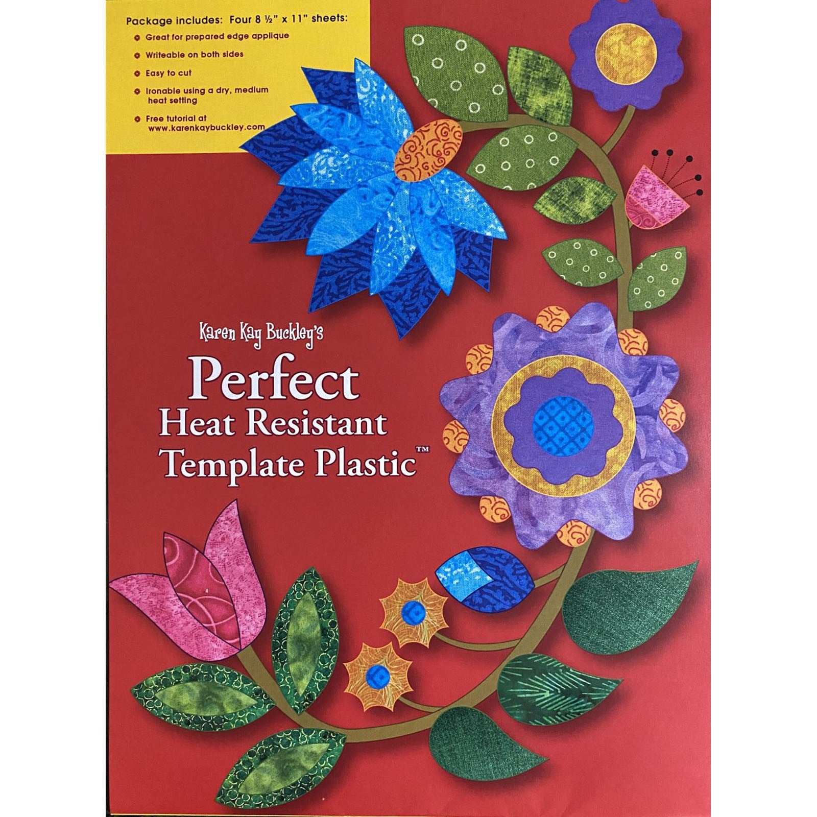 Karen Kay Buckley Perfect Heat Resistant Template Plastic package with floral applique design and four 8.5x11 inch sheets