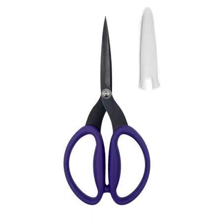 Karen Kay Buckley large 7-3/4 inch micro-serrated scissors with purple comfort handles and protective cap