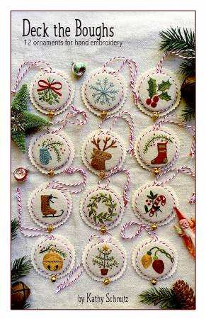Deck the Boughs pattern Christmas hand embroidery 12 ornament designs by Kathy Schmitz
