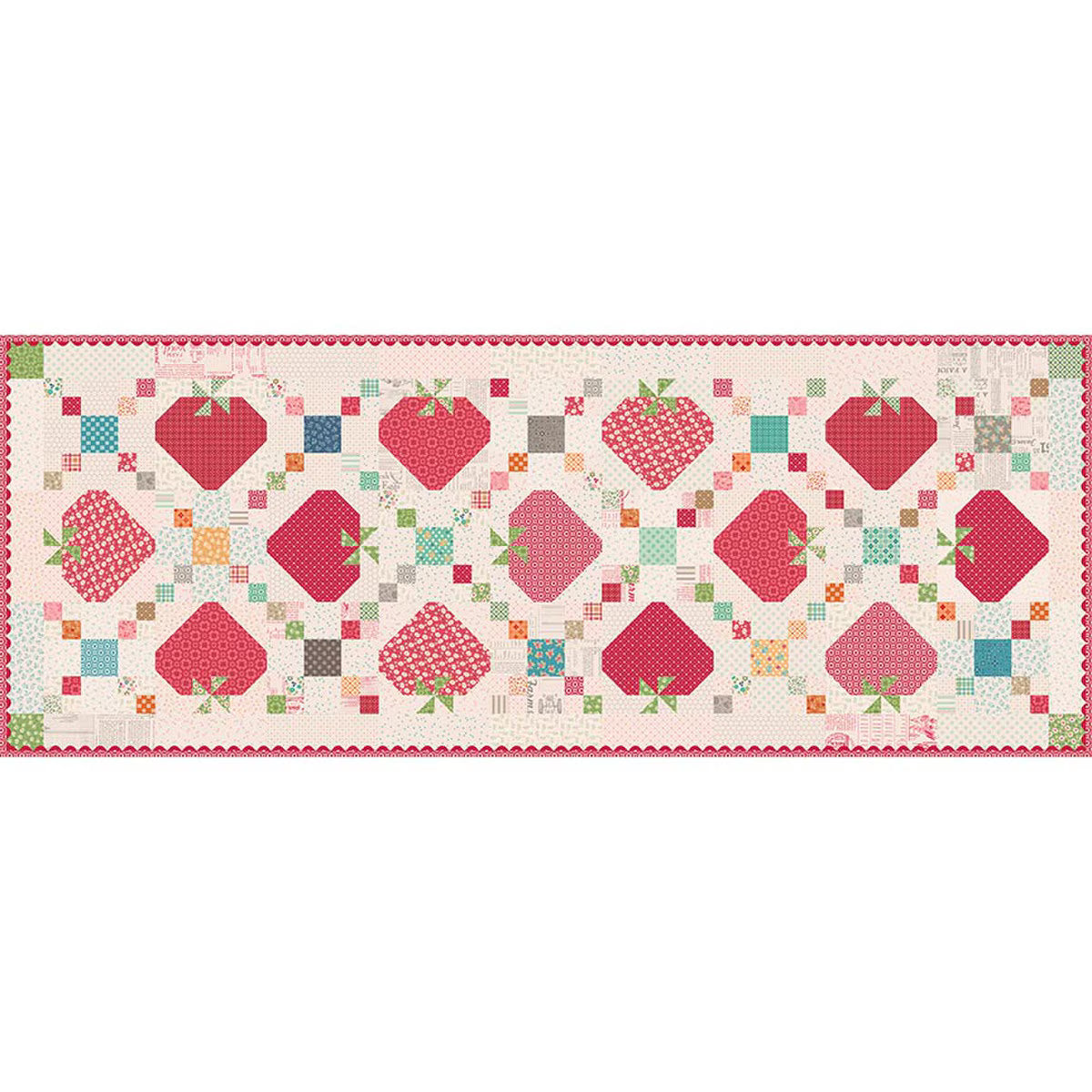 Sweet Strawberry Patch Runner Kit quilt featuring strawberry and patchwork design by Lori Holt