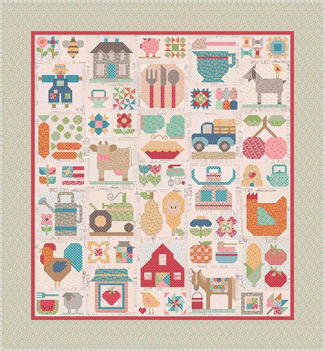 Farm Fresh Sew Along quilt kit featuring colorful farm-themed patchwork design by Lori Holt