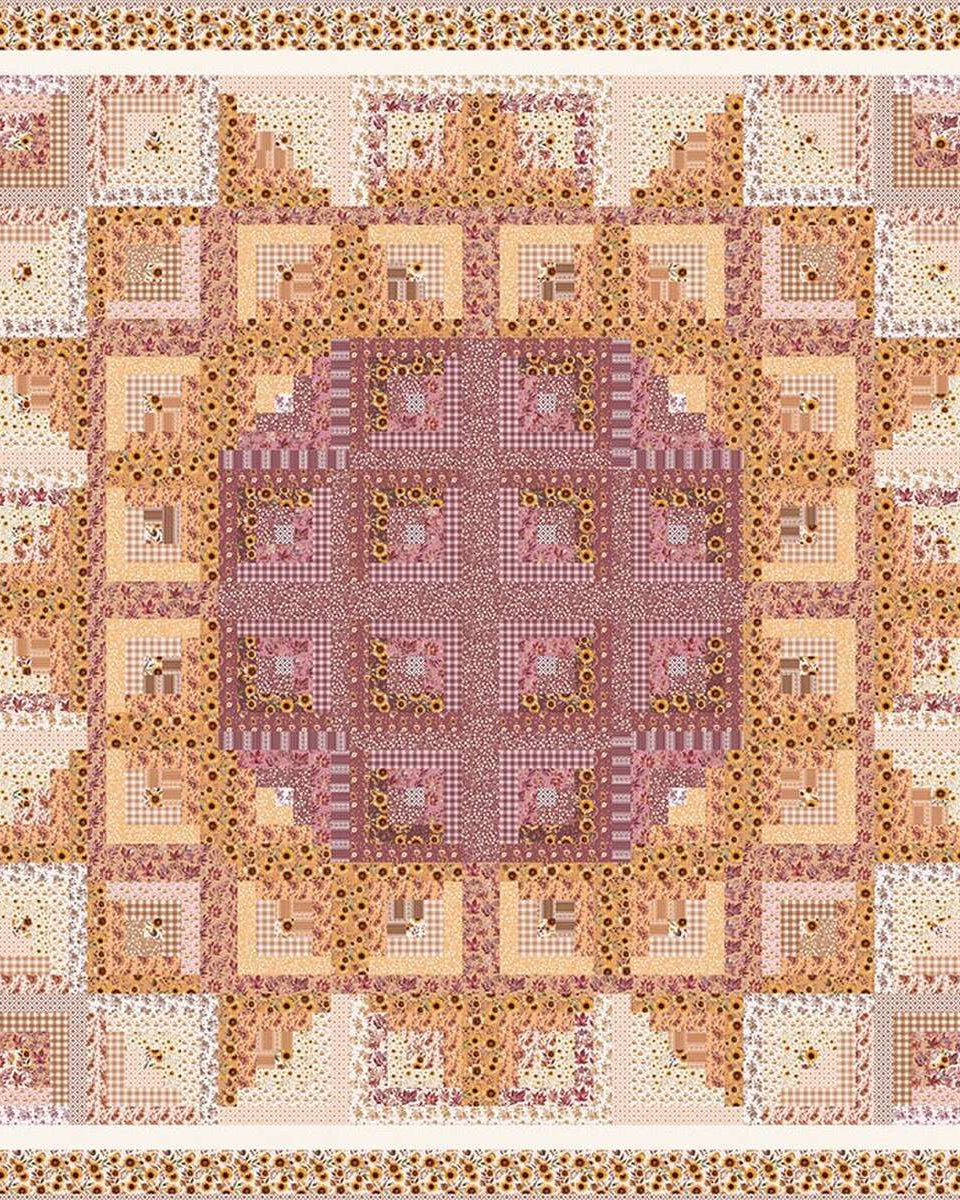 Sunflower in the Cabin Quilt Kit featuring Harvest on the Prairie fabric by Modern Prairie, 96x96 inches, pre-order with keepsake box