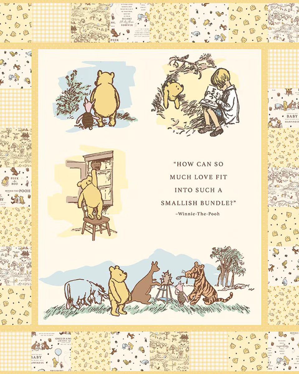 Winnie the Pooh Panel Quilt Kit featuring baby Pooh fabric and pattern for 48.5x56.5 inch quilt top