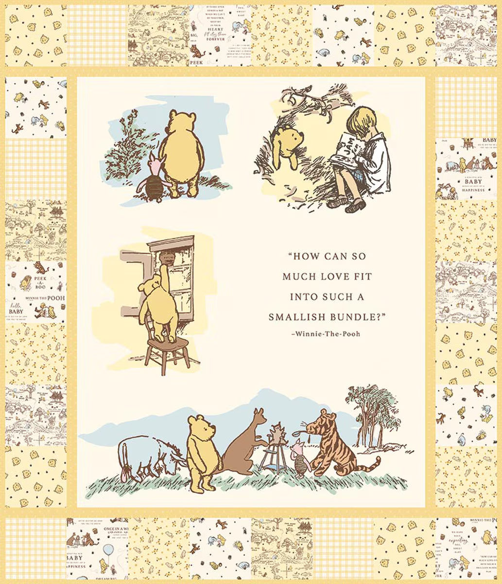Winnie the Pooh Panel Quilt Kit featuring baby Pooh fabric and pattern for 48.5x56.5 inch quilt top