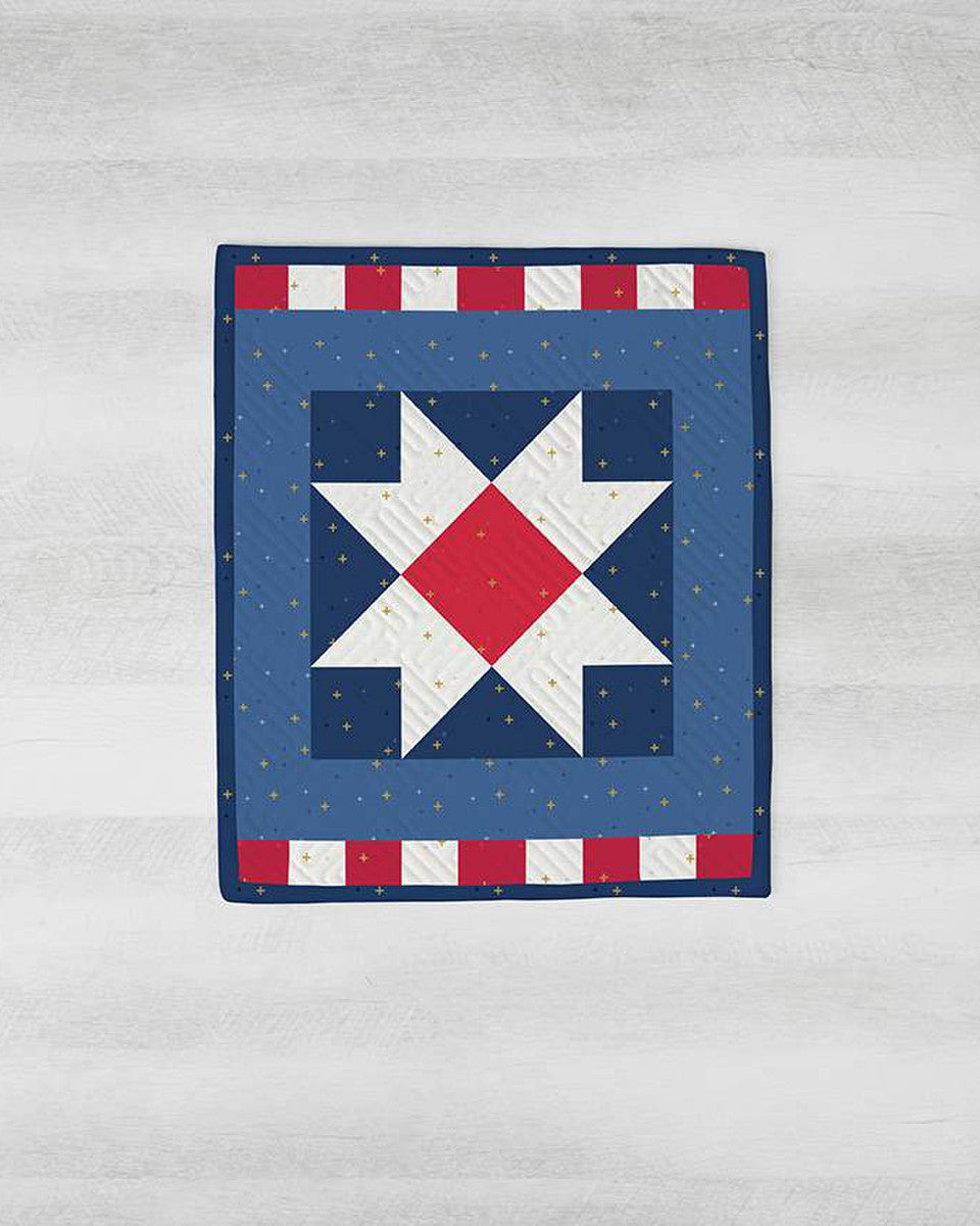 2025 Riley Blake Designs Star Spangled 12x14 tabletop banner kit with fabric and pattern in keepsake box