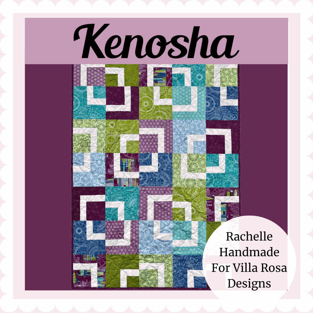 KENOSHA 40"x56" Pattern quilt with vibrant geometric fabric blocks by Rachelle Handmade for Villa Rosa Designs