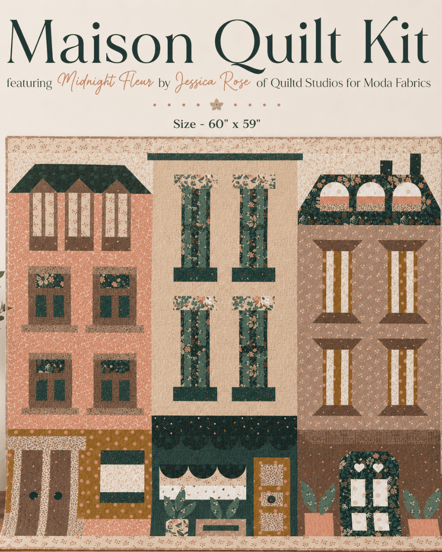 Maison BOM Quilt Kit featuring Midnight Fleur pattern by Jessica Rose for Moda Fabrics, 60x59 inches, pre-order with fabric and pattern included.