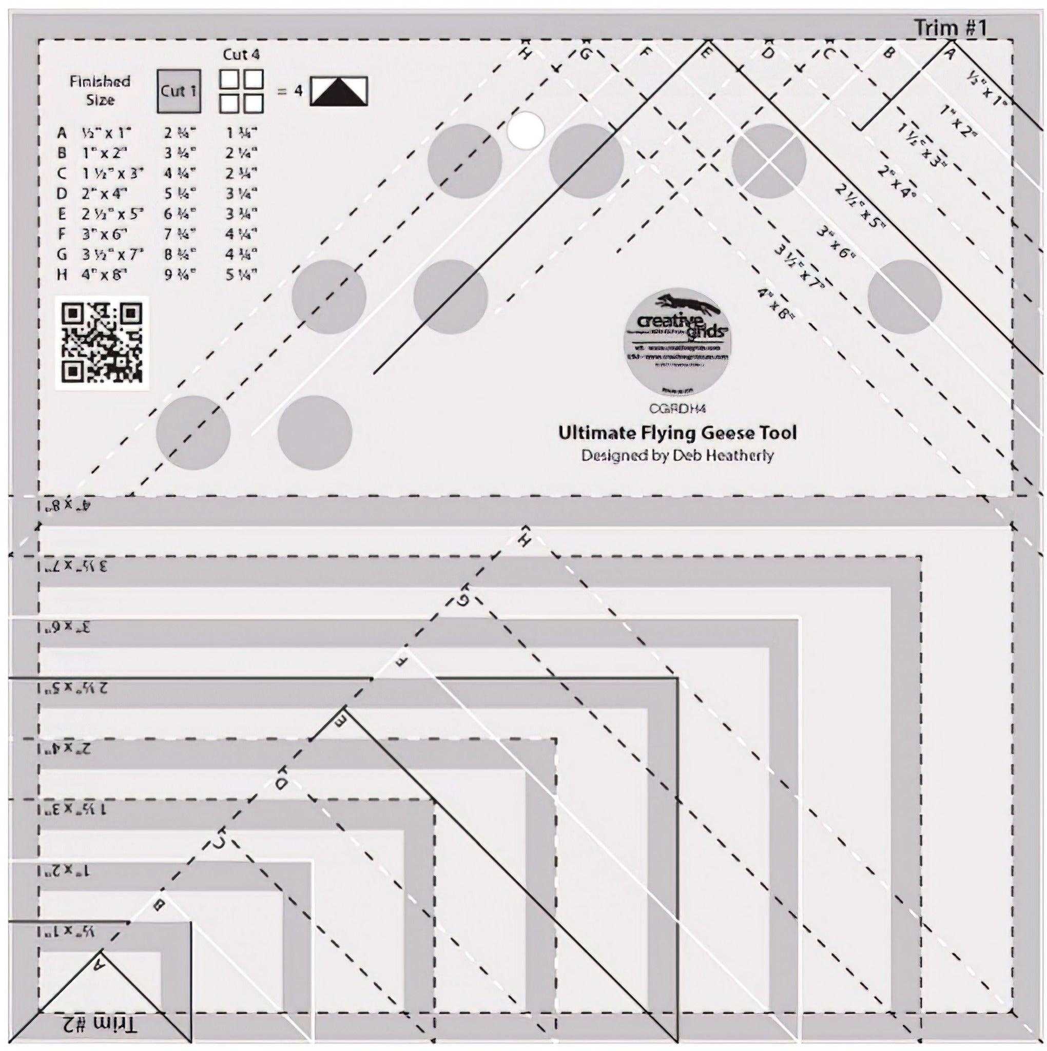 Creative Grids Ultimate Flying Geese Tool Two acrylic ruler with non-slip grip for quilting and sewing projects