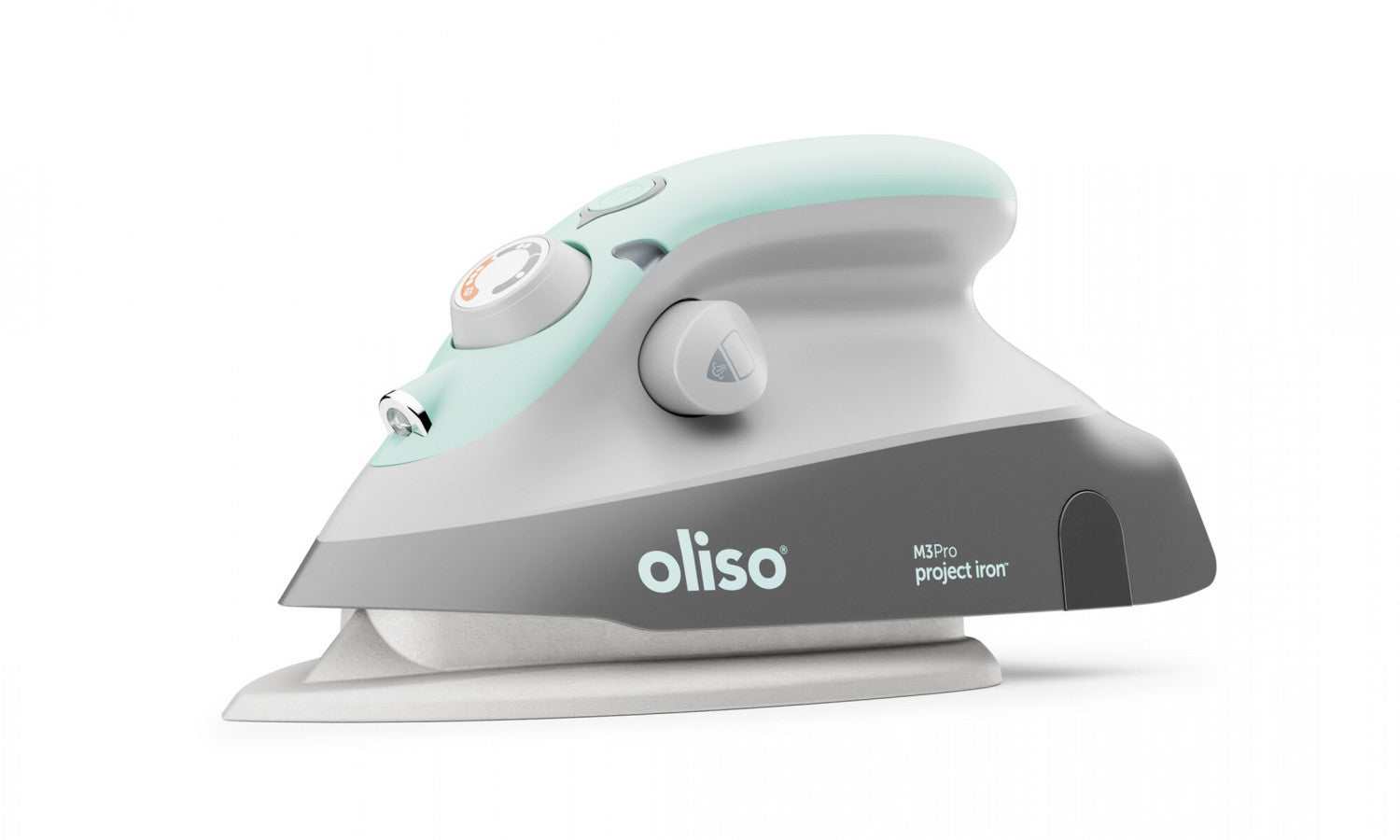 Oliso Mini Iron aqua compact ergonomic sewing and quilting iron with LED ProLight and ceramic soleplate
