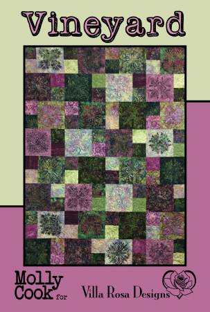 Vineyard by Molly Cook quilt pattern card with green and purple patchwork quilt design