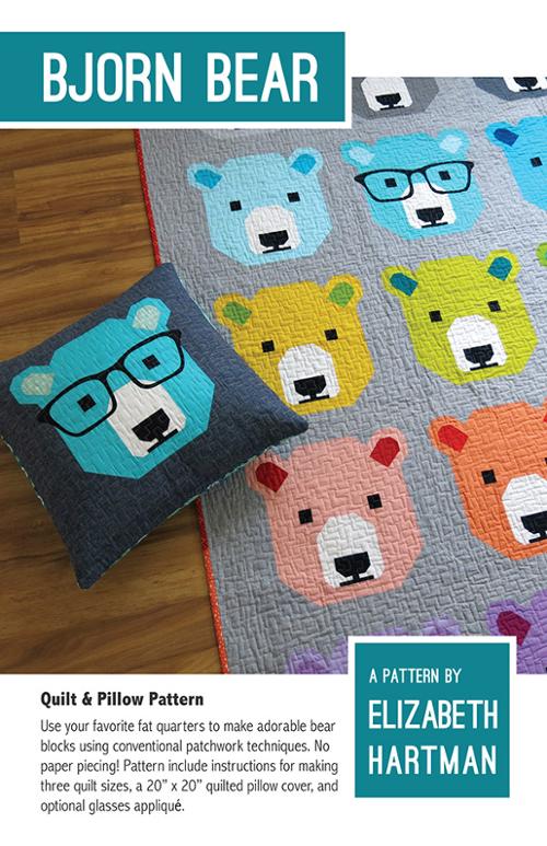 Bjorn Bear Quilt Pattern patchwork bears with optional glasses appliqué printed pattern by Elizabeth Hartman