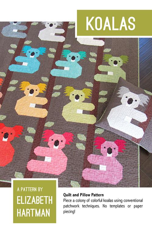 Colorful koalas quilt pattern by Elizabeth Hartman using patchwork piecing