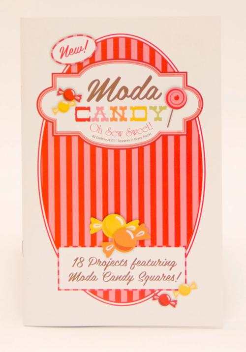 Moda Candy Booklet featuring 18 projects with Moda Candy squares and colorful candy design on red striped cover