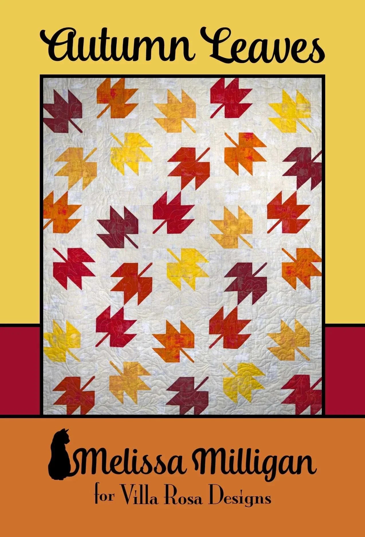 Autumn Leaves pattern quilt with red, orange, and yellow leaves by Melissa Milligan