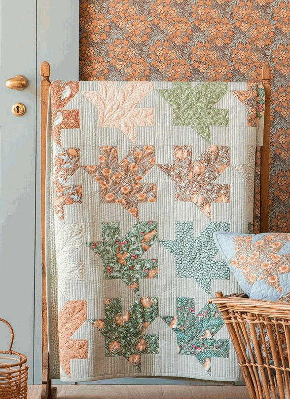 Maple Leaf Quilt Kit with Hibernation by Tilda fabrics in two colorways for cozy autumn quilting