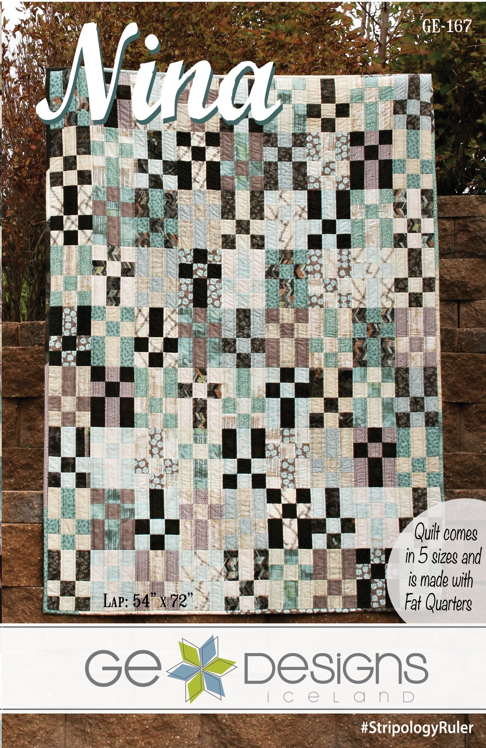 Nina - pattern 167 quilt made with fat quarters using the Stripology ruler, featuring 5 size options from crib to queen