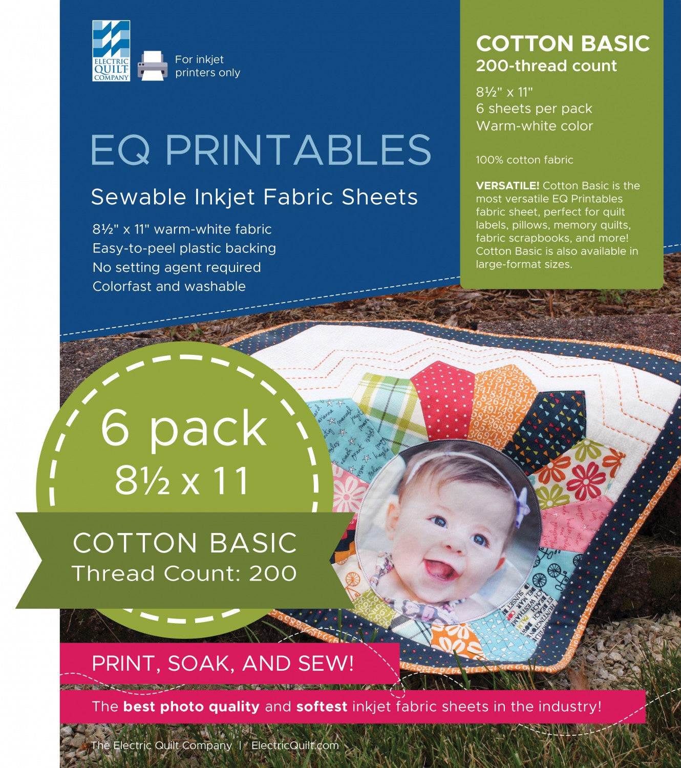 Premium Cotton Basic Inkjet Fabric 6 pack 8.5x11 inch warm white sewable sheets for photo printing and quilting