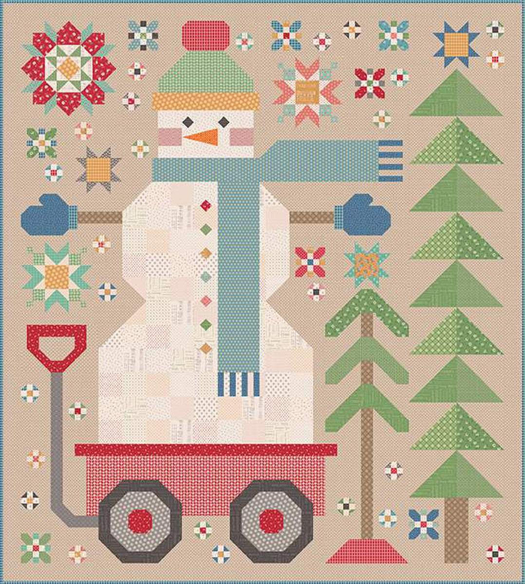 The Quilted Snowman Quilt Kit featuring Lori Holt's Home Town Holiday fabric with snowman and holiday-themed quilt design