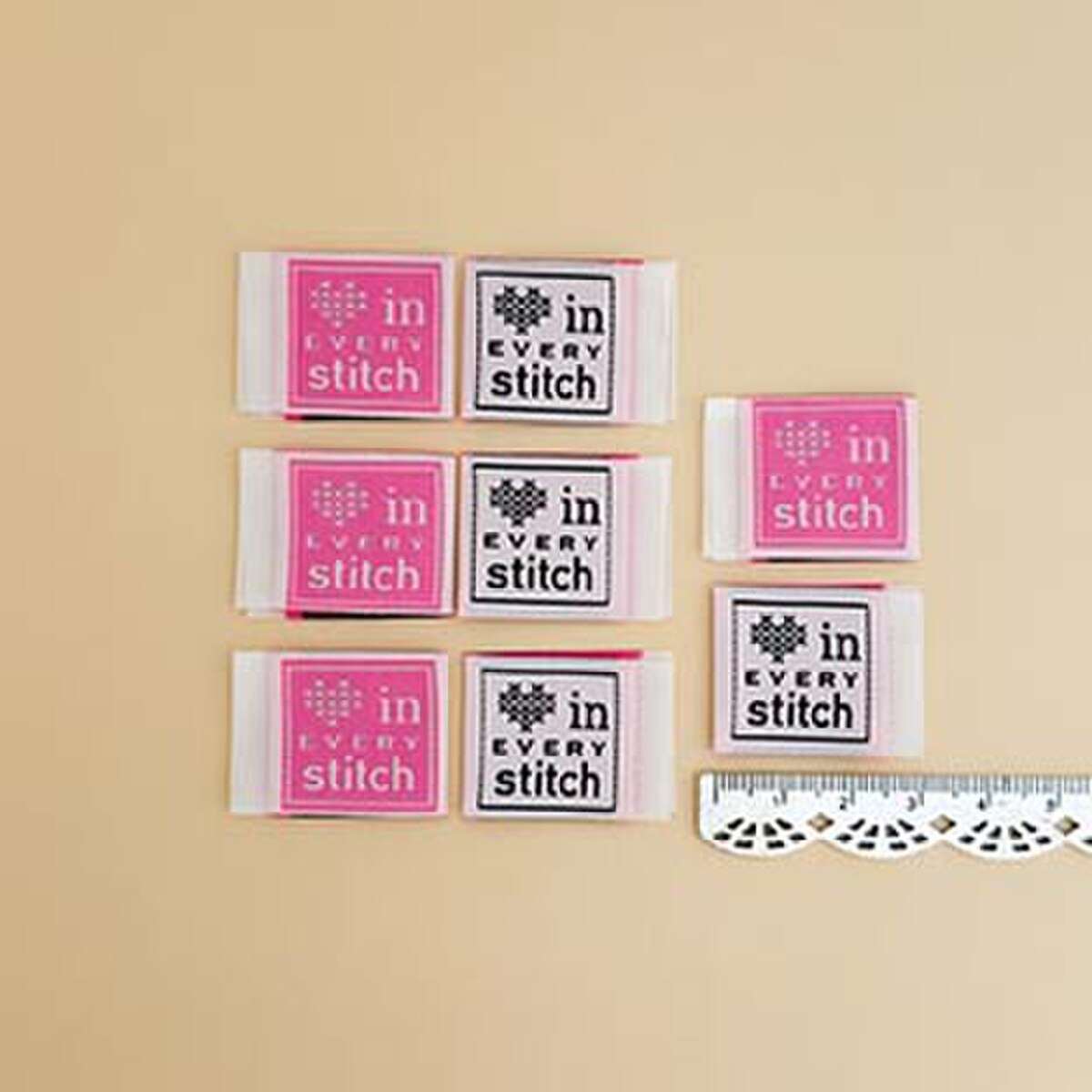 Pink Stitch Woven Labels by Minki Kim hand-drawn sewn polyester set of 8