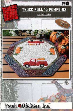 Truck Full o Pumpkins octagon table mat with red truck and pumpkins fall applique design