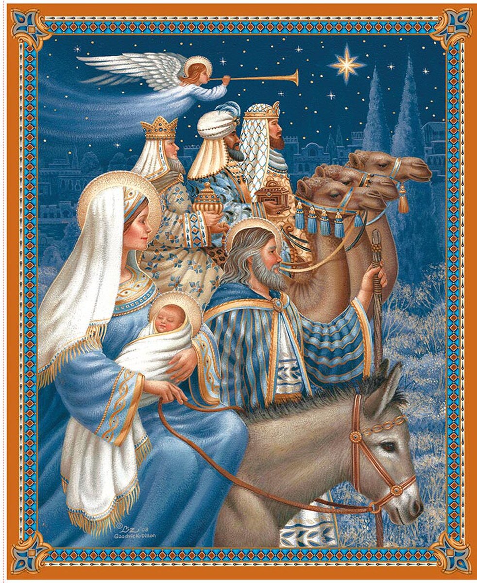Picture a Christmas II Nativity panel featuring Joseph, Mary, baby Jesus, three wisemen, and an angel by The RBD Designers