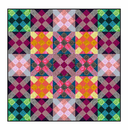 Colorful Indelible Quilt Kit by Anna Maria Textiles featuring vibrant geometric patterned fabric blocks