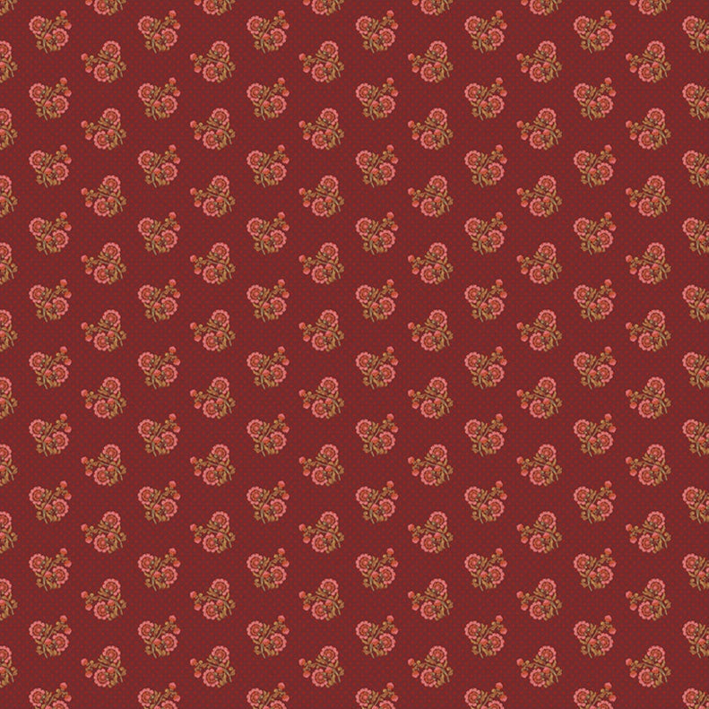 Vintage Cloth crepes fabric with small floral pattern on deep red background by Sew Kind of Wonderful