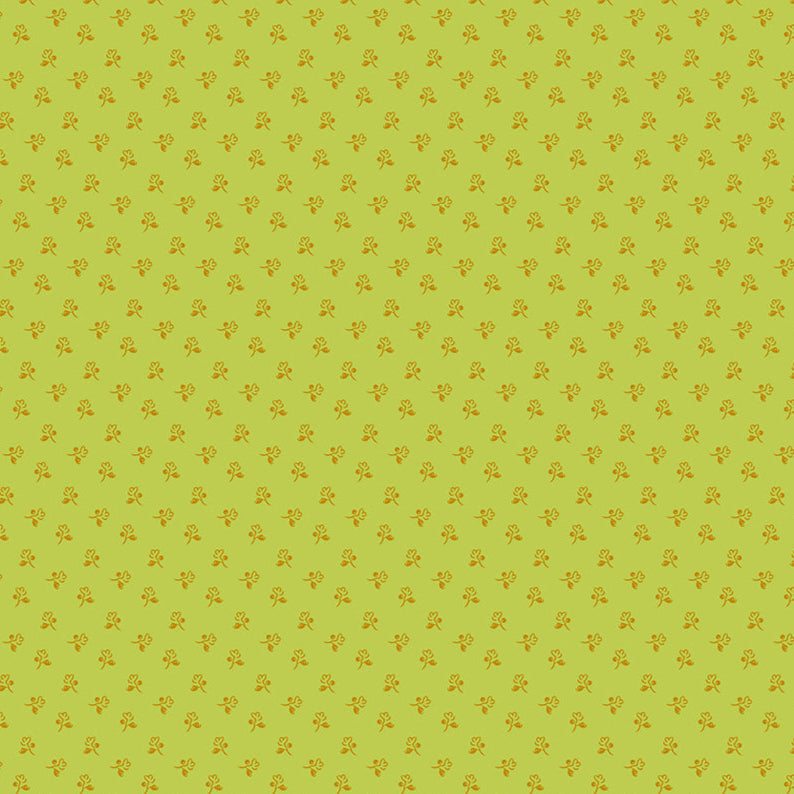 Vintage Cloth fabric by Sew Kind of Wonderful with small ginger floral pattern on green background