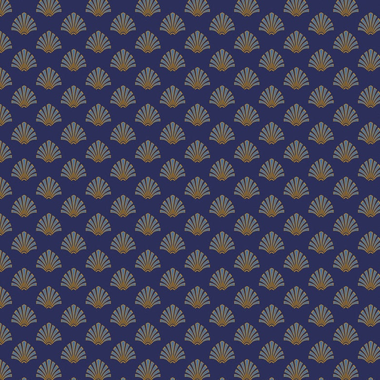 vintage cloth fabric with gold fan pattern on dark blue background by Sew Kind of Wonderful