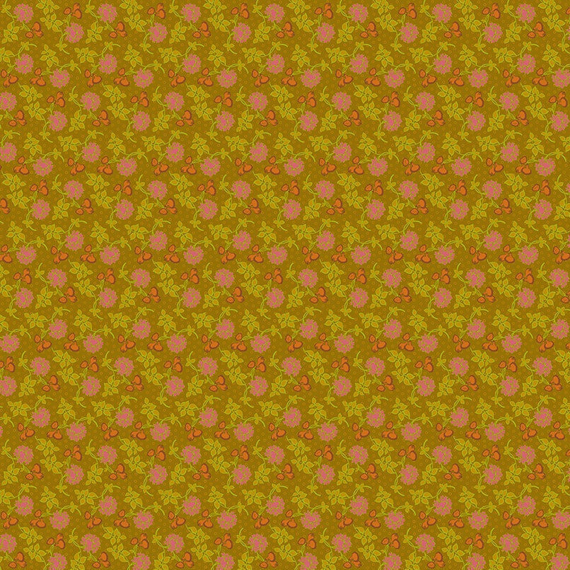 Vintage Cloth fabric by Sew Kind of Wonderful featuring small floral pattern in green and pink tones, sold by half yard