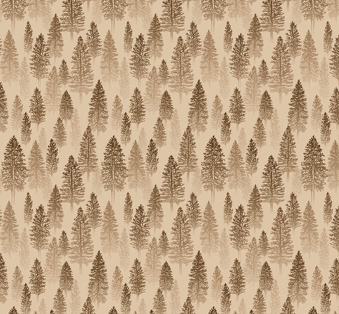 Pine Grove Trees Putty cotton fabric with brown pine tree print by Riley Blake Designs