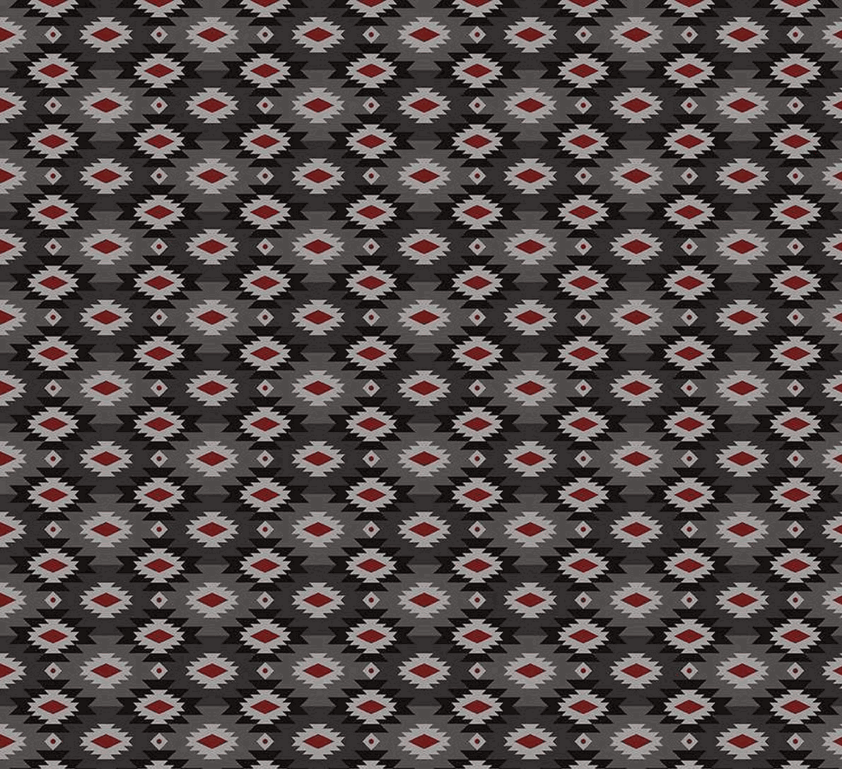 Pine Grove Geometric Gray fabric with geometric diamond pattern in gray, black, and red by Riley Blake Designs, 100% cotton for quilting and home decor.