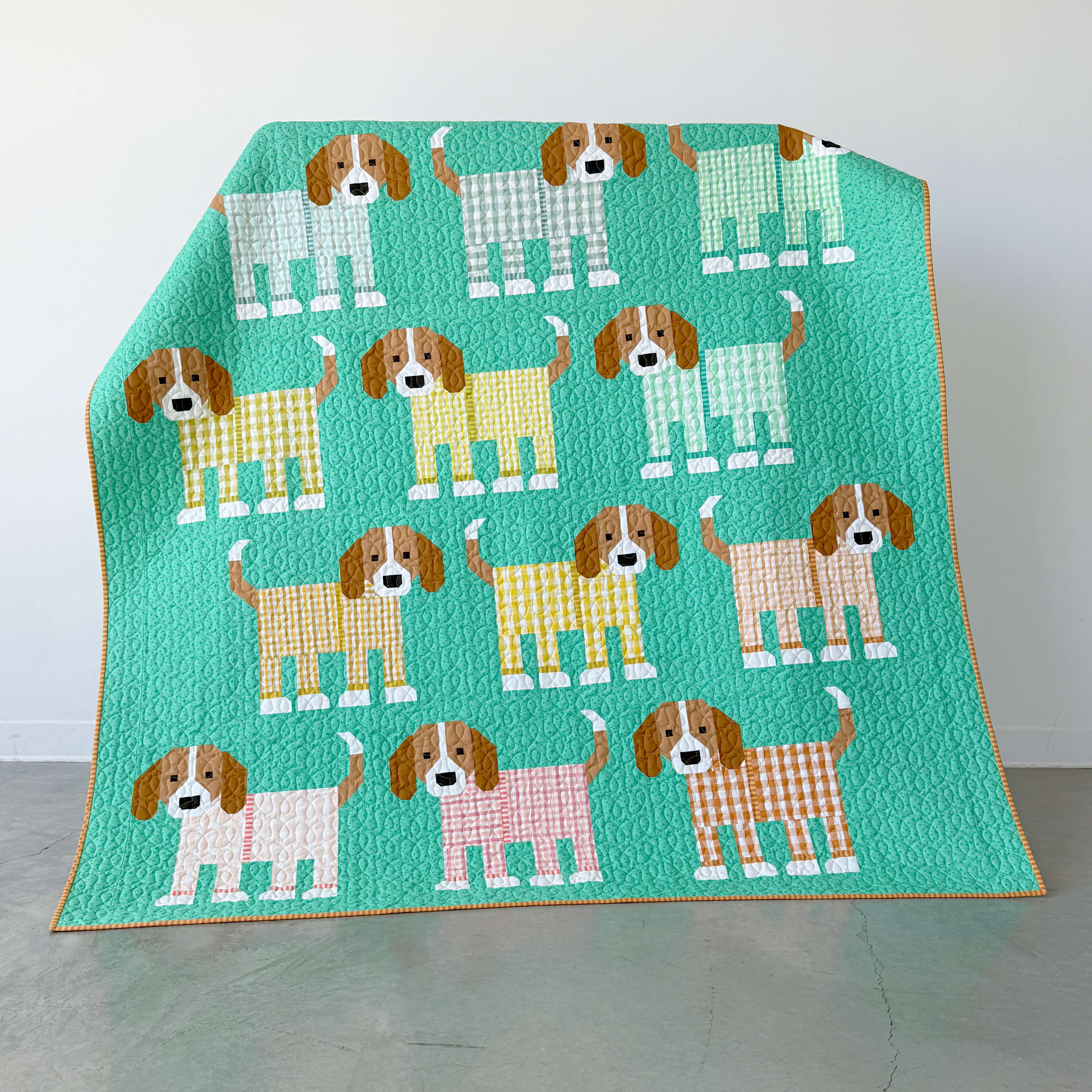 Pups in Pajamas quilt kit with dog and striped pajama designs by Elizabeth Hartman for Moda Fabrics
