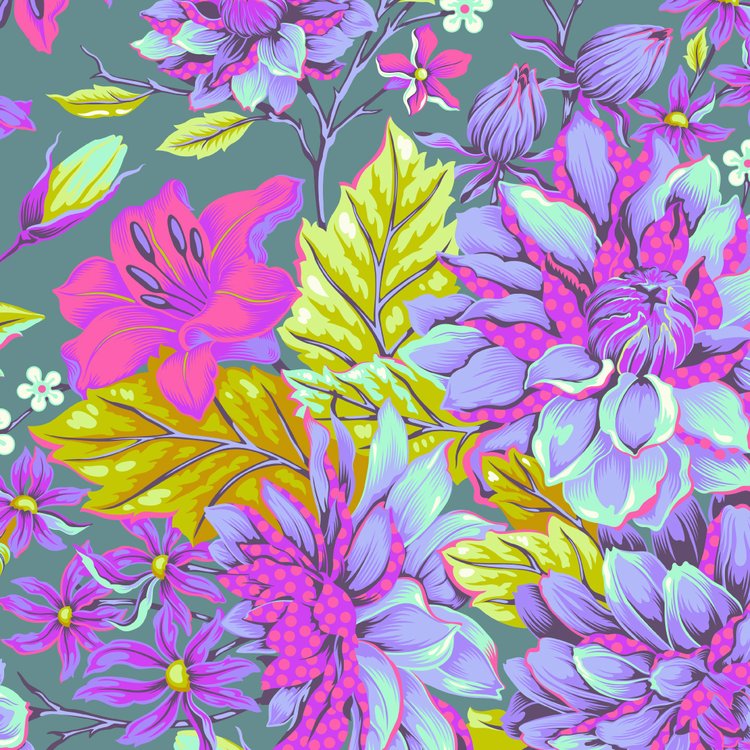 Untamed by Tula Pink neon geometric and floral fabric pattern on Cosmic Hello Dahlia wideback