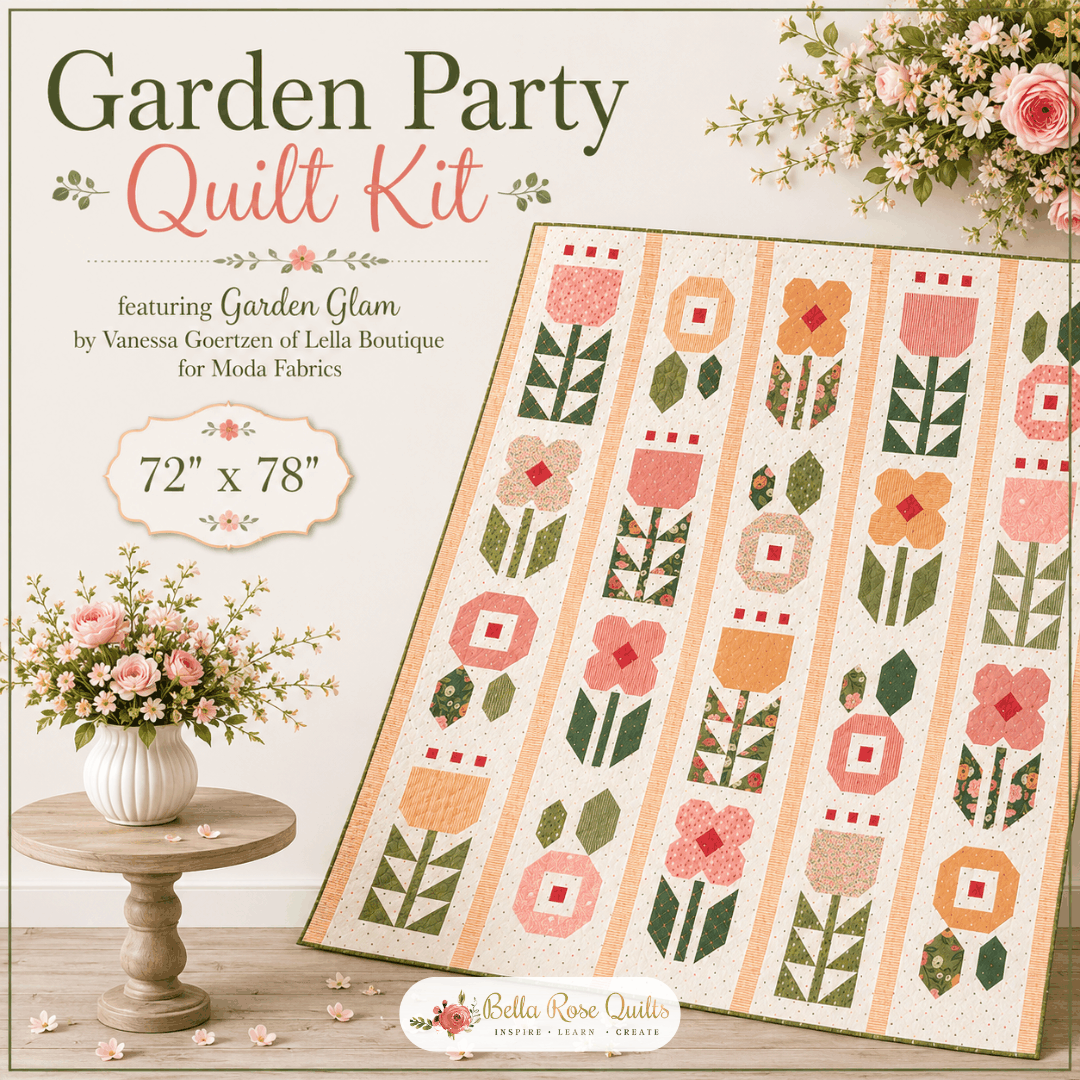 Garden Party Quilt Kit with floral patterns by Vanessa Goertzen, 72x78 inches