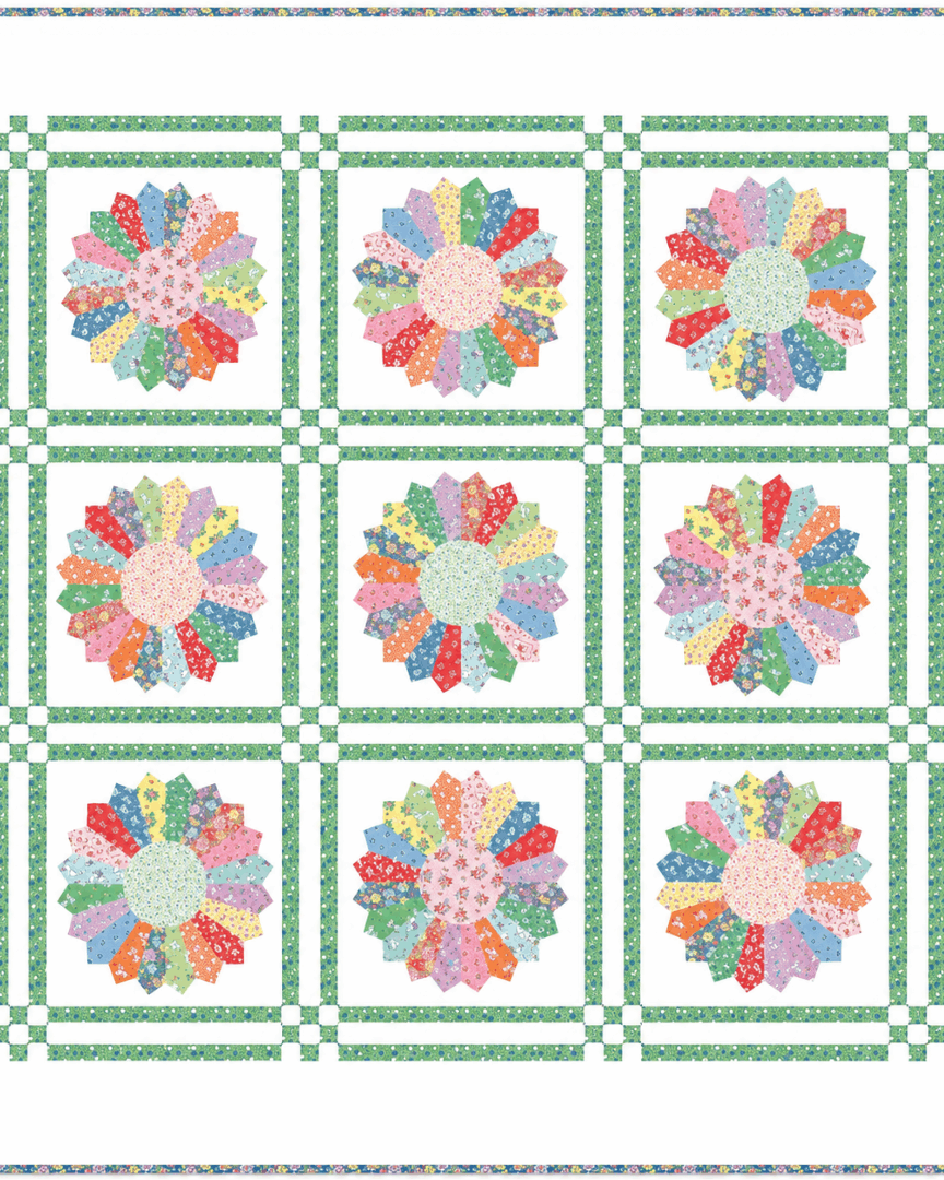 Blissful Quilt Kit featuring Traditional 30’s fabric collection by Lindsay Wilkes, 66x66 inch quilt top and binding materials