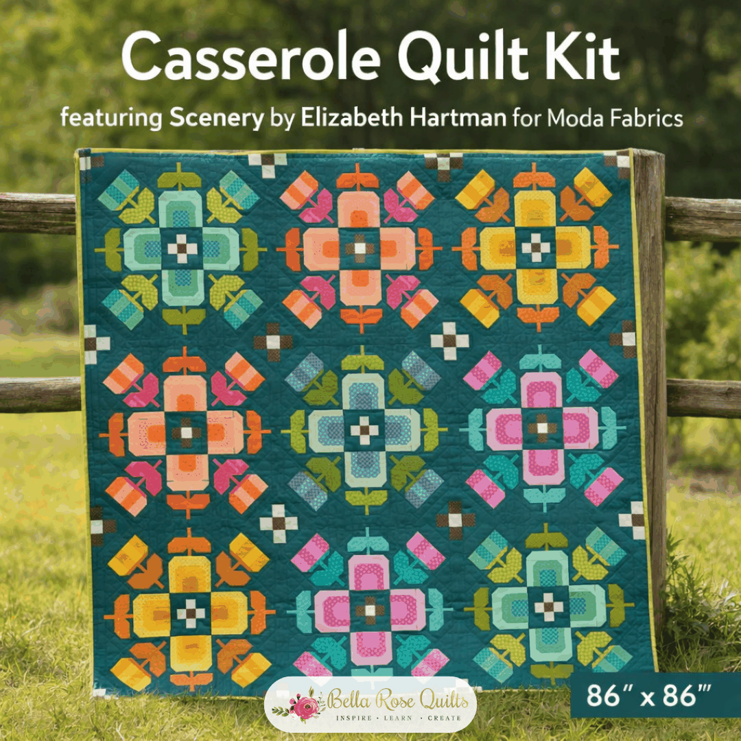 Casserole Quilt Kit 86x86 by Elizabeth Hartman with Scenery fabric pattern and materials