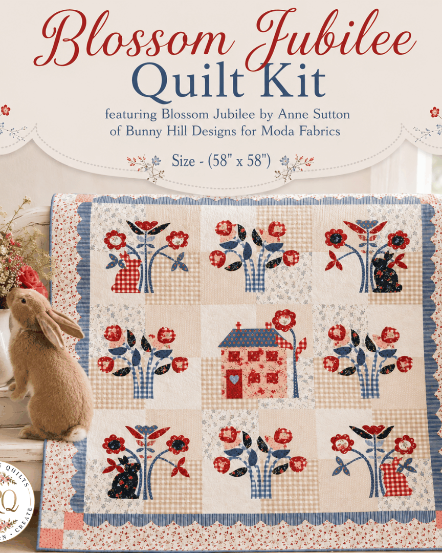 Blossom Jubilee Quilt Kit 58x58 appliqué pattern with fabrics by Anne Sutton for Moda Fabrics pre-order November 2026