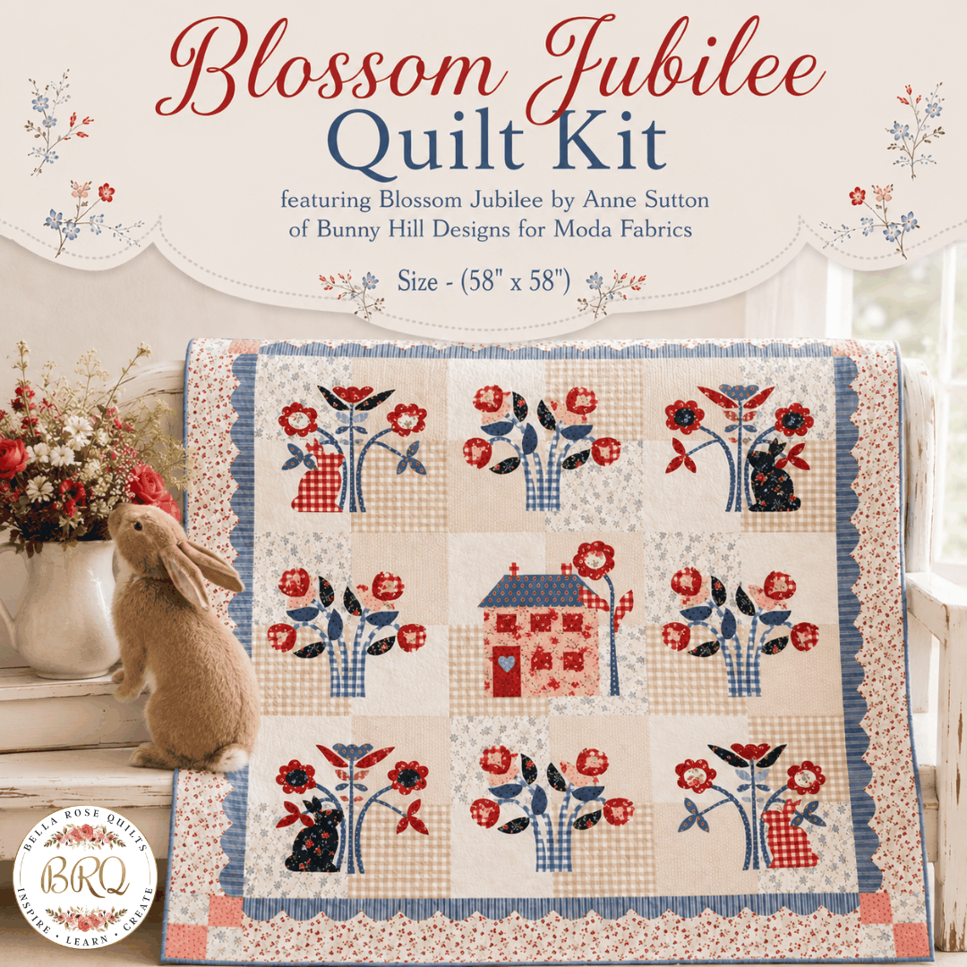 Blossom Jubilee Quilt Kit 58x58 appliqué pattern with fabrics by Anne Sutton for Moda Fabrics pre-order November 2026