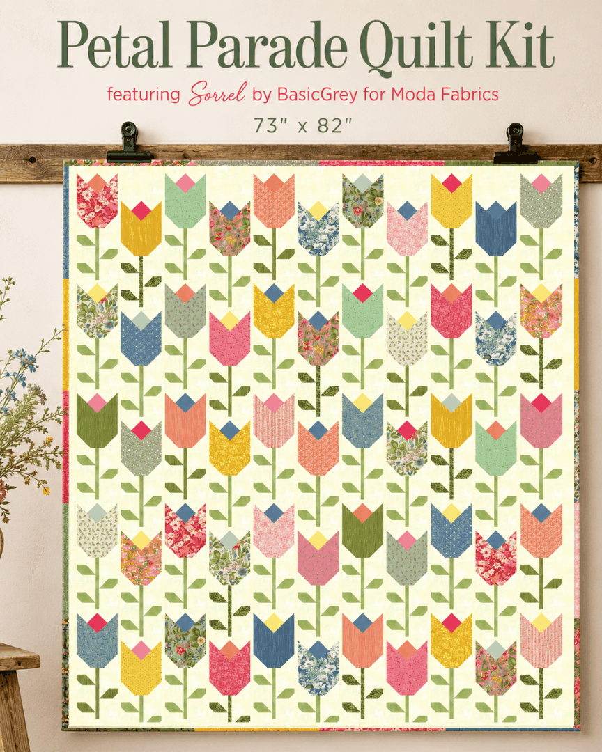 Petal Parade Quilt Kit featuring Sorrel fabric by BasicGrey for Moda Fabrics, 73x82 inches, pre-order with pattern and fabrics included