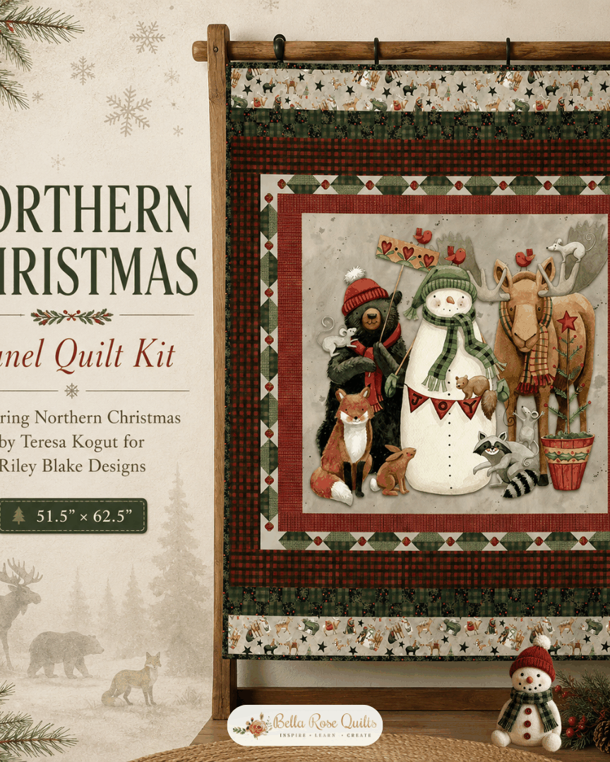 Northern Christmas Panel Quilt Kit featuring festive holiday quilt design by Teresa Kogut