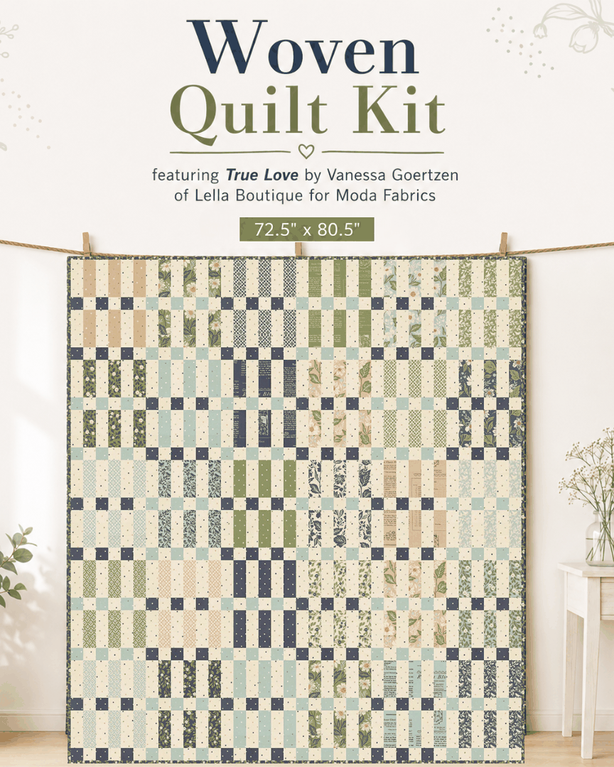 Sugar Cookie Quilt Kit pre-order woven quilt kit with True Love fabric by Vanessa Goertzen, 72.5" x 80.5" quilt top materials