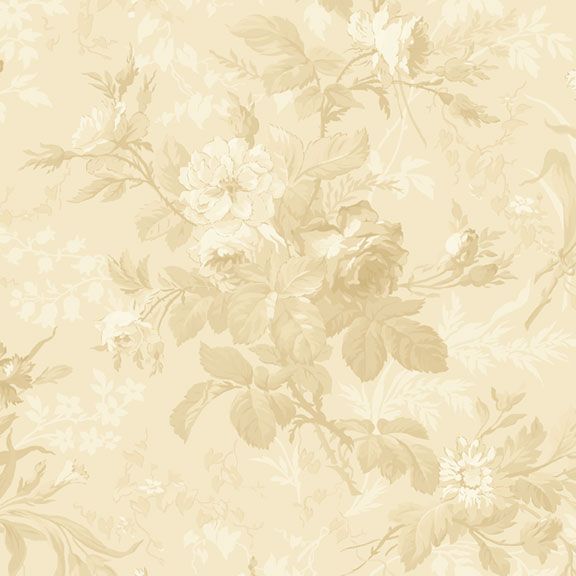 Kathleen's Story monotone floral cream fabric by Chris Schulte for Marcus Fabrics, featuring delicate florals and paisley patterns.