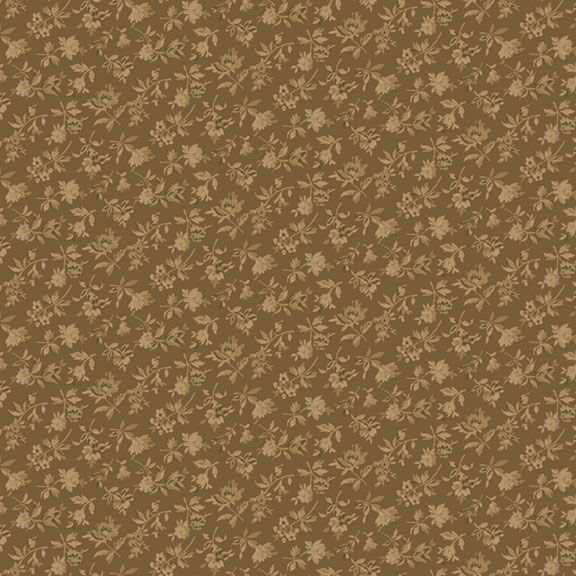Kathleen's Story Brown Tossed Flowers fabric by Chris Schulte featuring delicate florals and paisley patterns