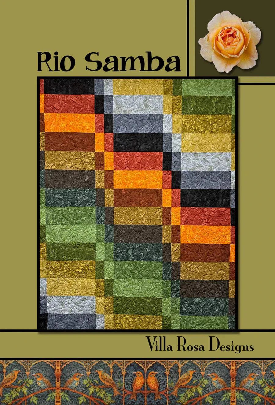 Rio Samba Pattern quilt design with warm earth tones and green blocks by Villa Rosa Designs