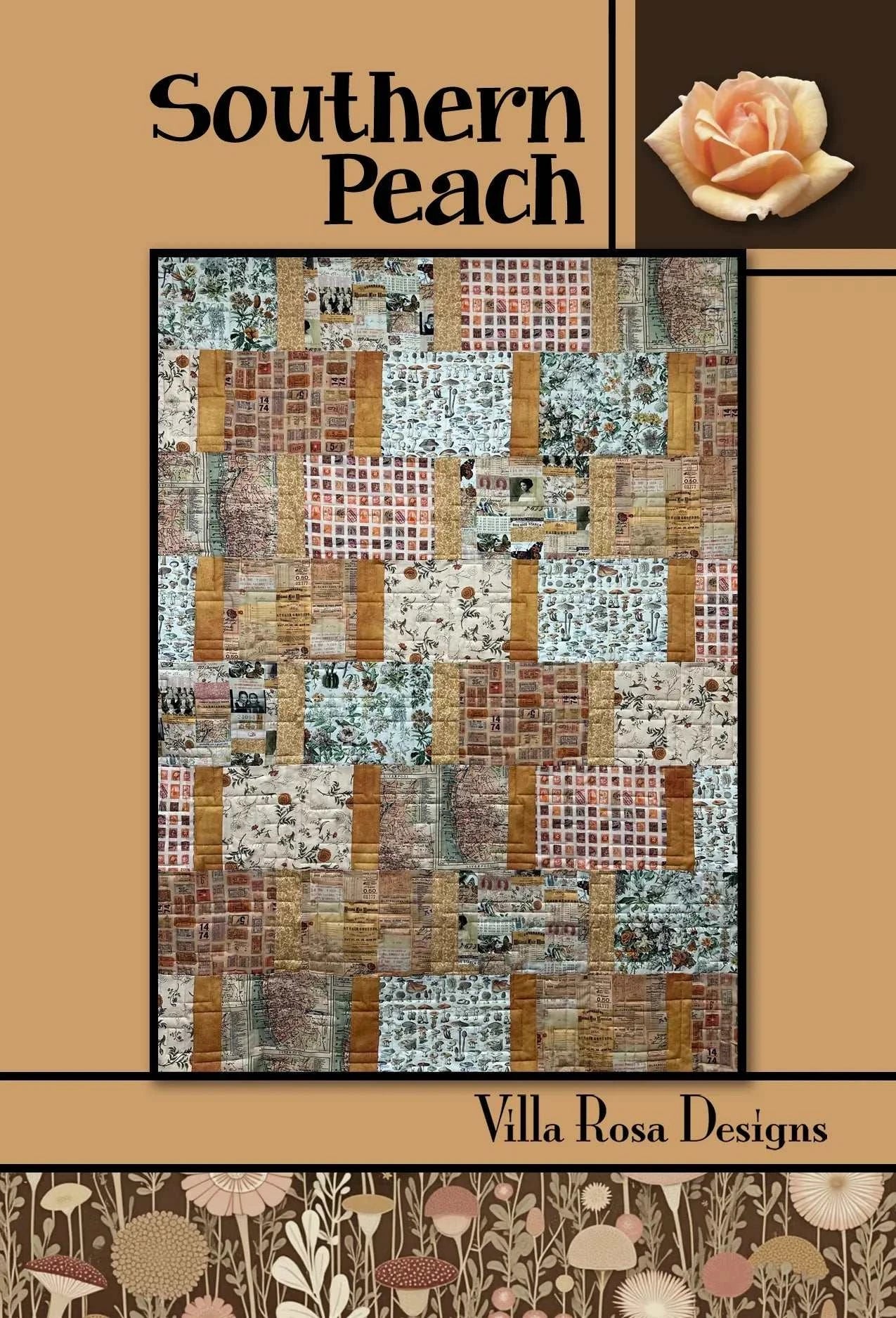 SOUTHERN PEACH 44"x60" quilt pattern by Villa Rosa Designs with earthy patchwork design