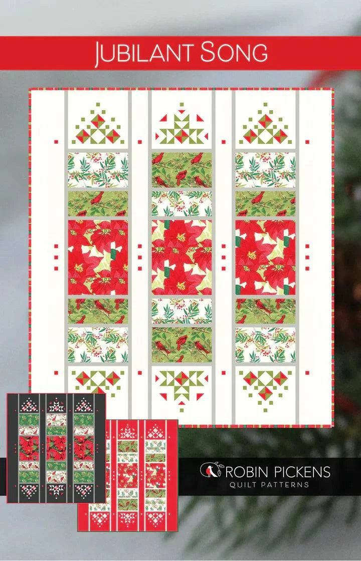 Jubilant Song Pattern quilt design by Robin Pickens with red and green floral and geometric blocks