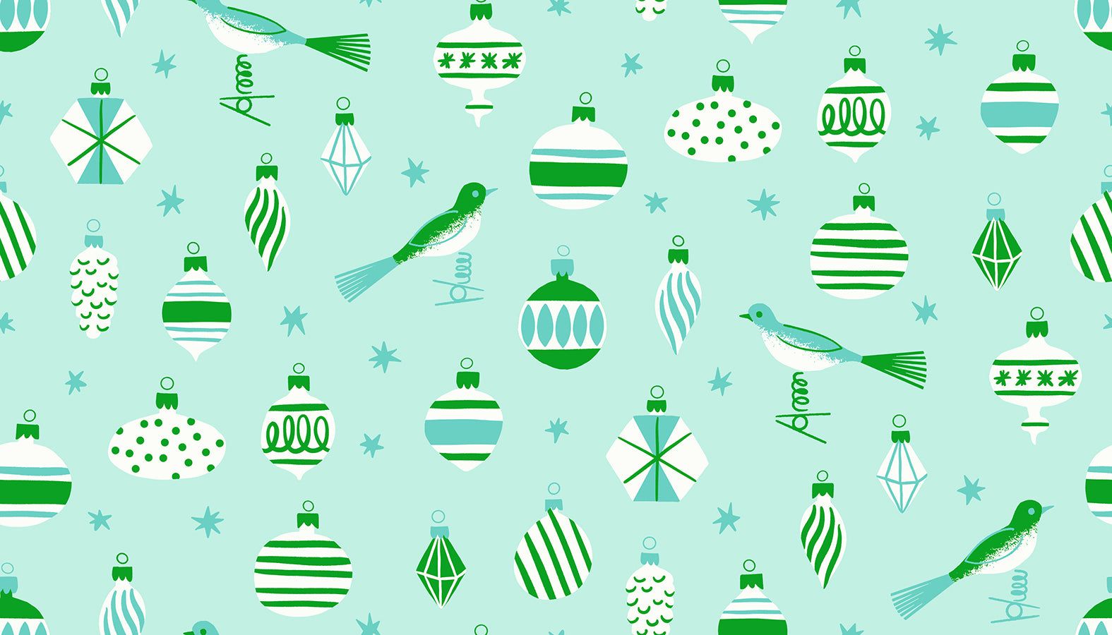 Merry Happy Baubles Christmas novelty ornaments fabric by Kimberly Kight with bold holiday colors and twinkling lights pattern